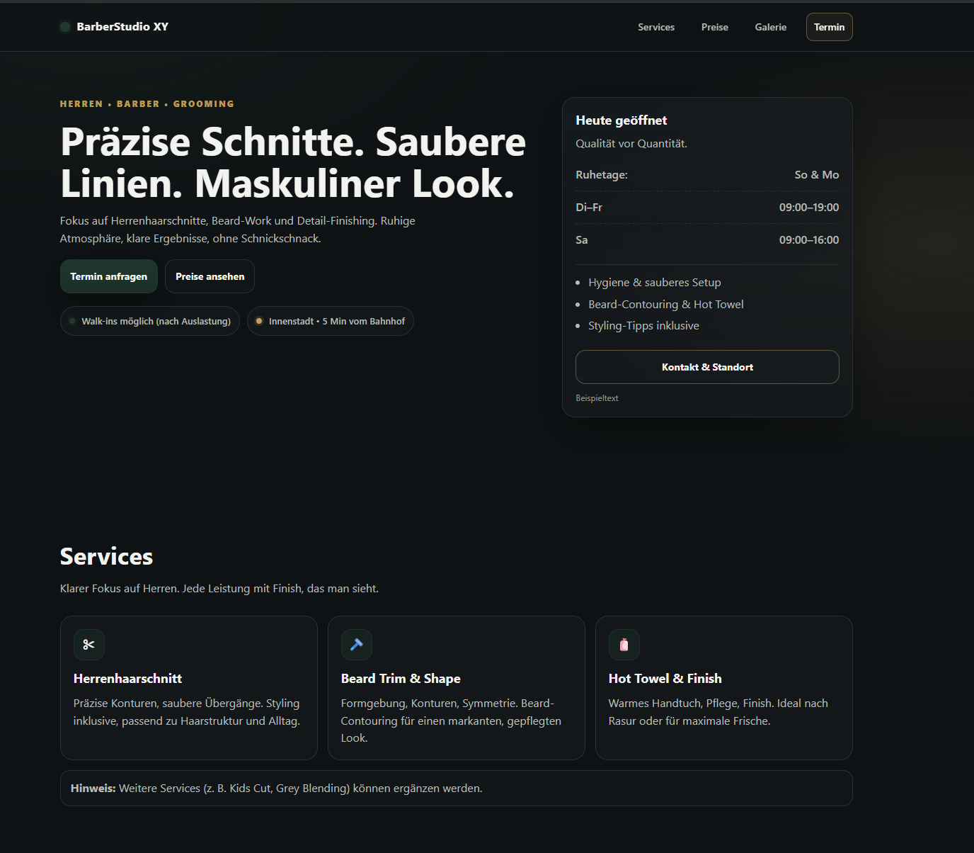 Demo-Projekt Herrenbarbier – Vorschau