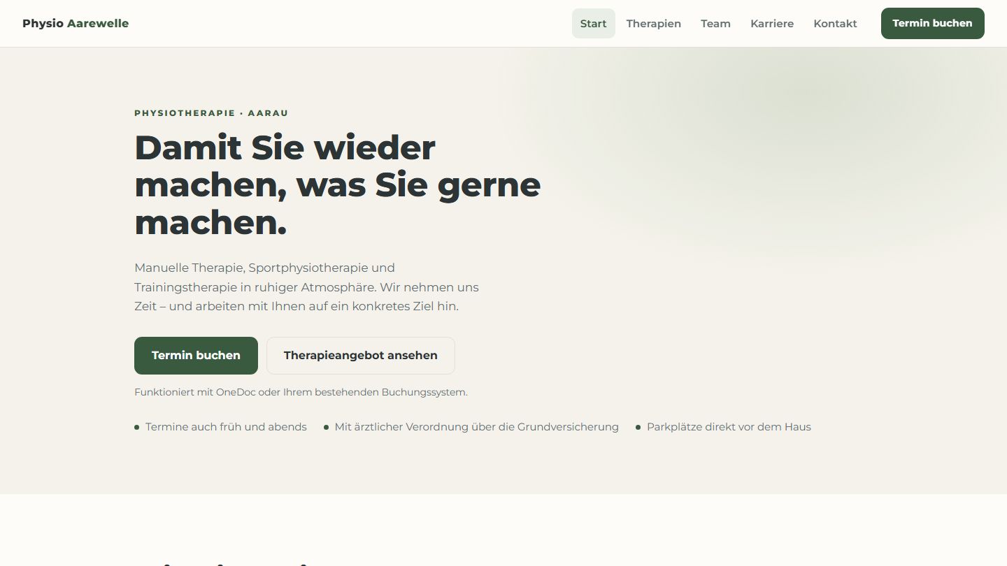 Physio Aarewelle – Vorschau der Demo-Website